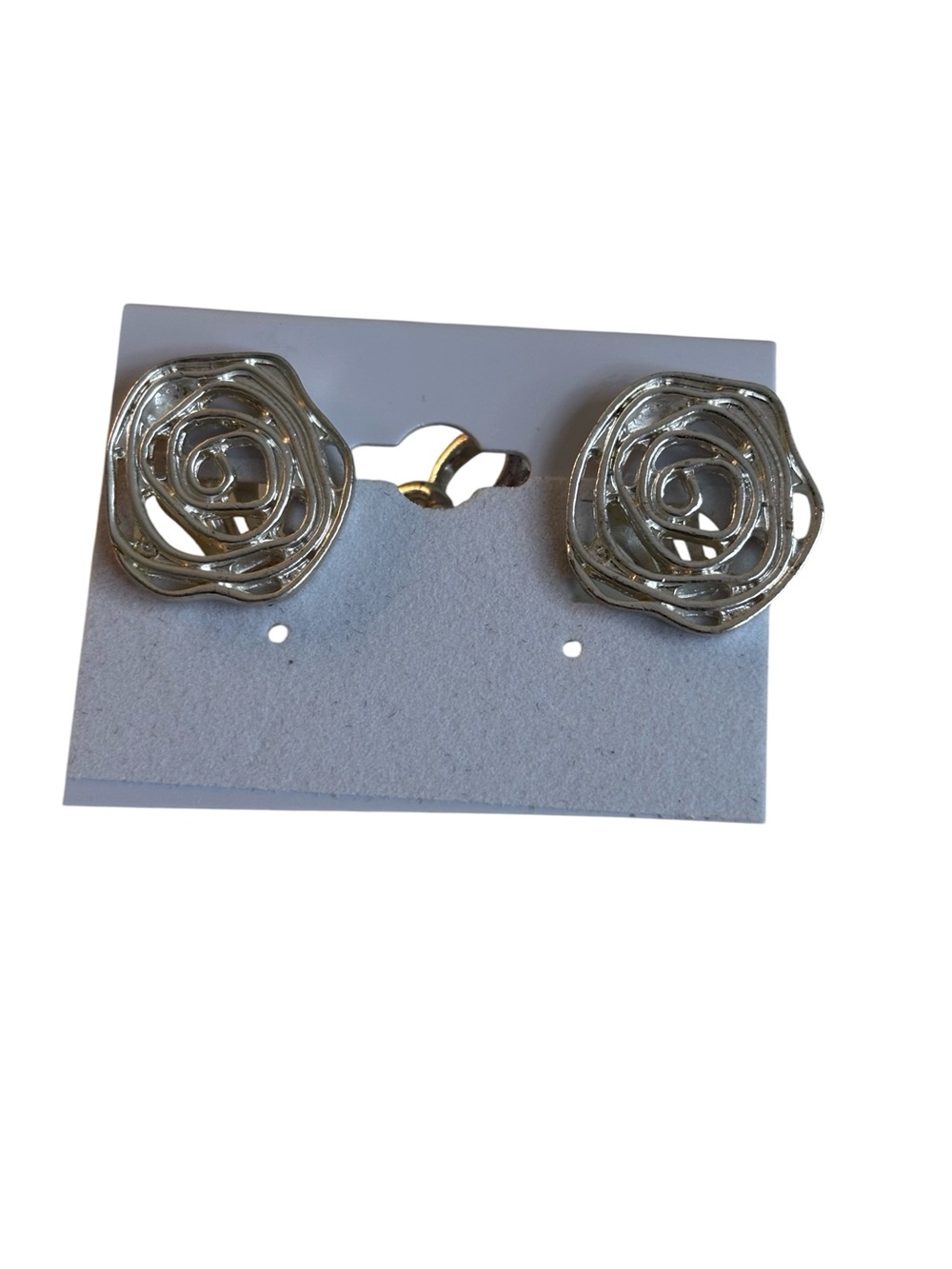Karine Sultan Silver Toned Rose Shaped Clip-on Studs w/ Open-Cut Out Design.